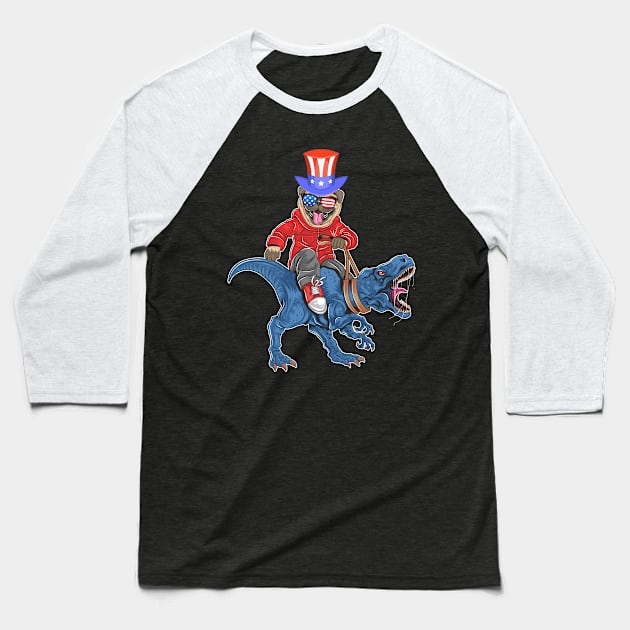 Pug dog puppy cute riding t rex dinosaur 4th of july Gift funny Baseball T-Shirt by madani04